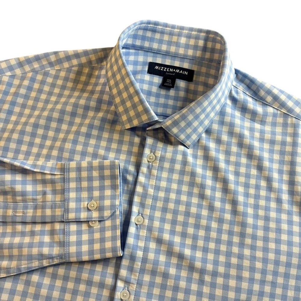 Mizzen+Main Leeward Trim Fit Dress Shirt XXL Mens Blue White Gingham Performance